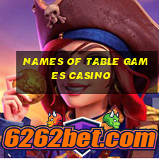 names of table games casino